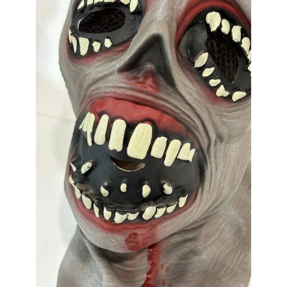 Zombie Monster Rubberized Teeth Gray Blood Costume Mask Adult Size Latex